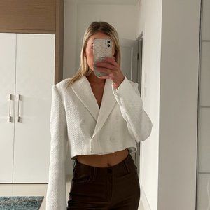 Cropped White Blazer